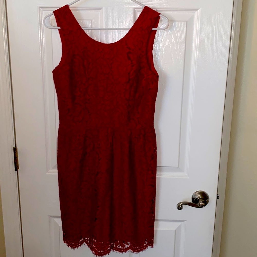 Red lace dress from Loft